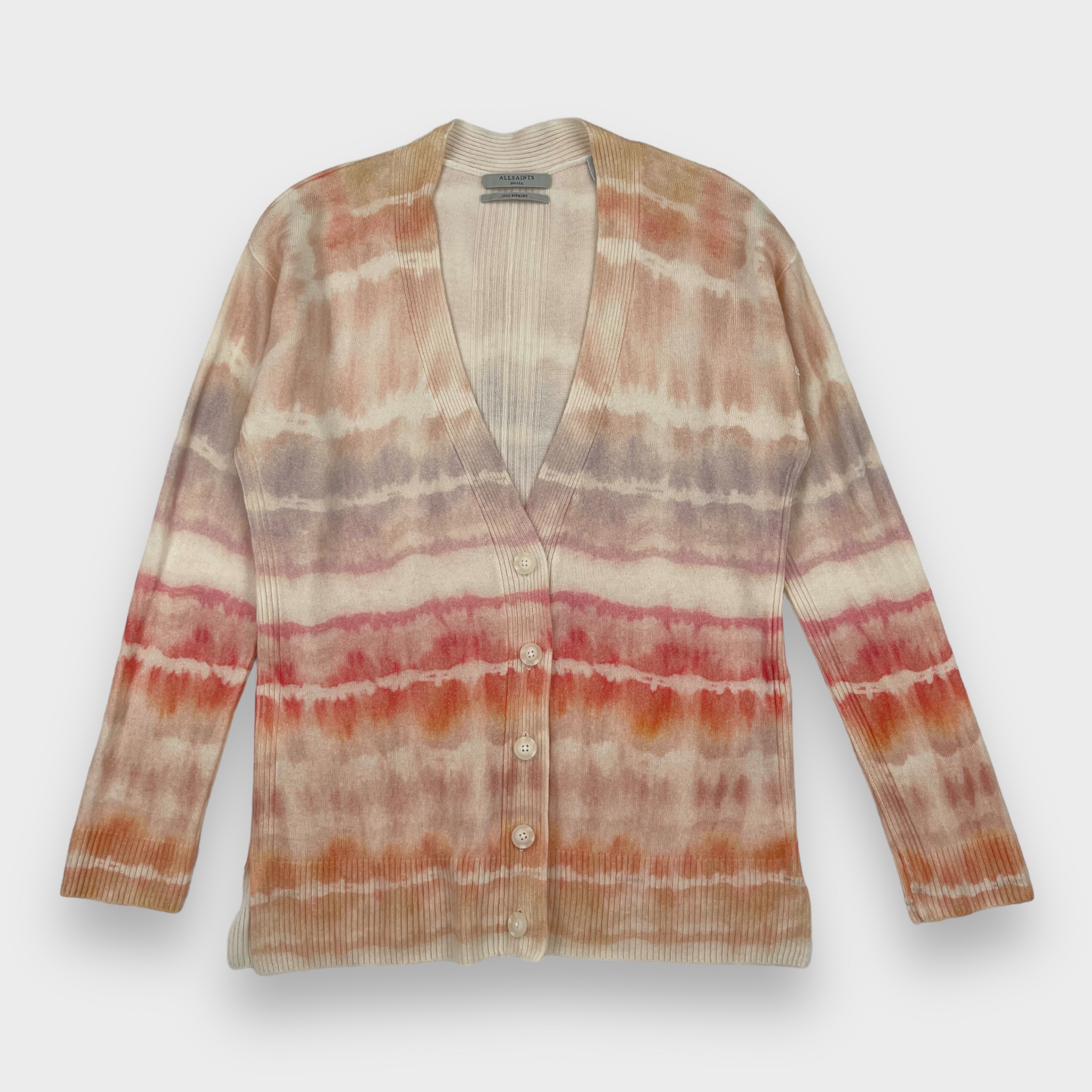 AllSaints Marea Tie Dye Merino Wool Cardigan in Rainbow Pink Women's Small