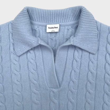 Aritzia Sunday Best Lottie Cable Knit Merino Wool Sweater Baby Blue Women's Large