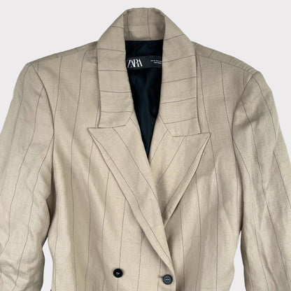 NWOT Zara Camel Striped Blazer Tassel Belted Jacket Women's Size M