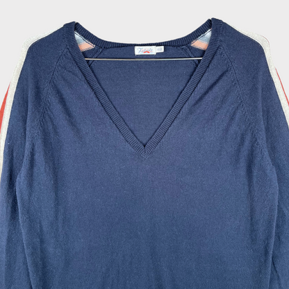 Faherty Navy Blue Sconset 70s Striped V-Neck Crewneck Sweater Size XS
