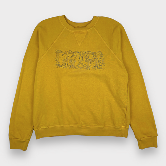 CRTFD Organic Cotton Embroidered Logo Crewneck Sweatshirt in Mustard Size Large