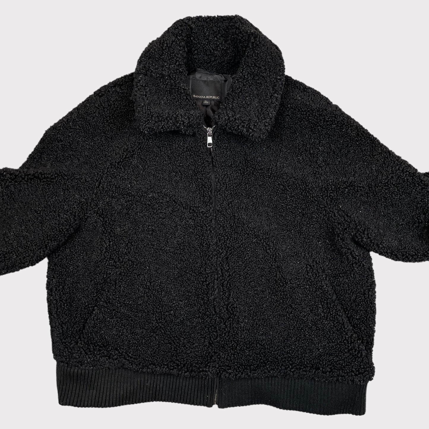 Banana Republic Full Zip Sherpa Bomber Jacket in Black Women's Size XL