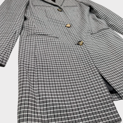 Club Monaco Plaid Checkered Three-Button Coat in Grey/Black/White Women's Small