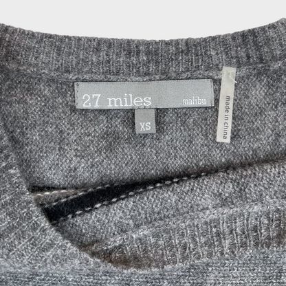 NWOT 27 Miles Malibu Women's XS 100% Cashmere Sweater Gray Chevron Pullover