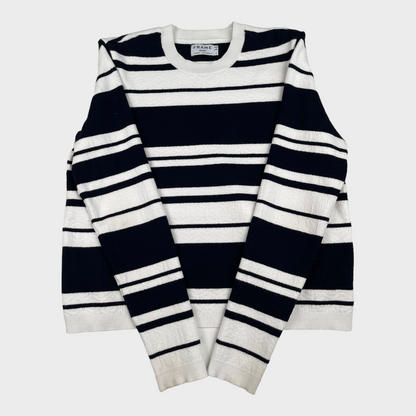 FRAME Striped White Dark Navy Pullover Crewneck Shirt Sweater Women's Size S