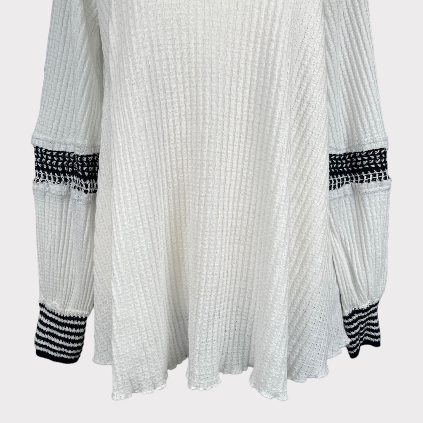 Free People Women's Snow Day Tunic Top Balloon Sleeve Knit Thermal Shirt White Size S