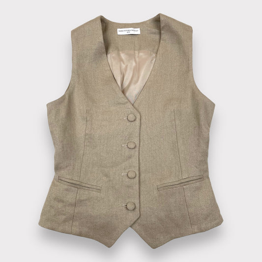 Maria Vittoria Paolillo MVP 100% Linen Tan Tailored Vest Women's Size 40 (XXS/XS)