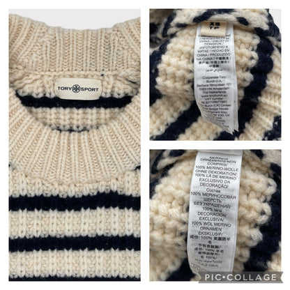 Tory Burch Sport Merino Striped Chunky Knit Oversized Sweater Women's XS (M/L)