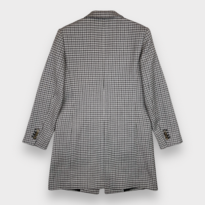 Club Monaco Plaid Checkered Three-Button Coat in Grey/Black/White Women's Small