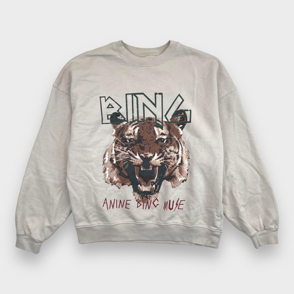 NWT ANINE BING Tiger Oversized Crewneck Sweatshirt Stone Women's Size Large