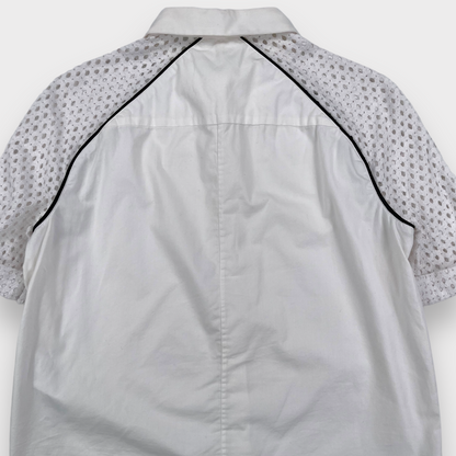 Maje Shirt Top Womens 2 Casey Eyelet Poplin White Button Up Short Sleeve