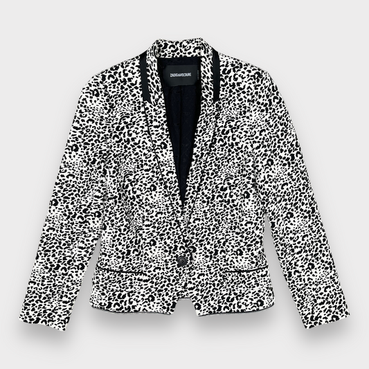 Zadig & Voltaire Leopard Jacquard Blazer White/Black Size 36