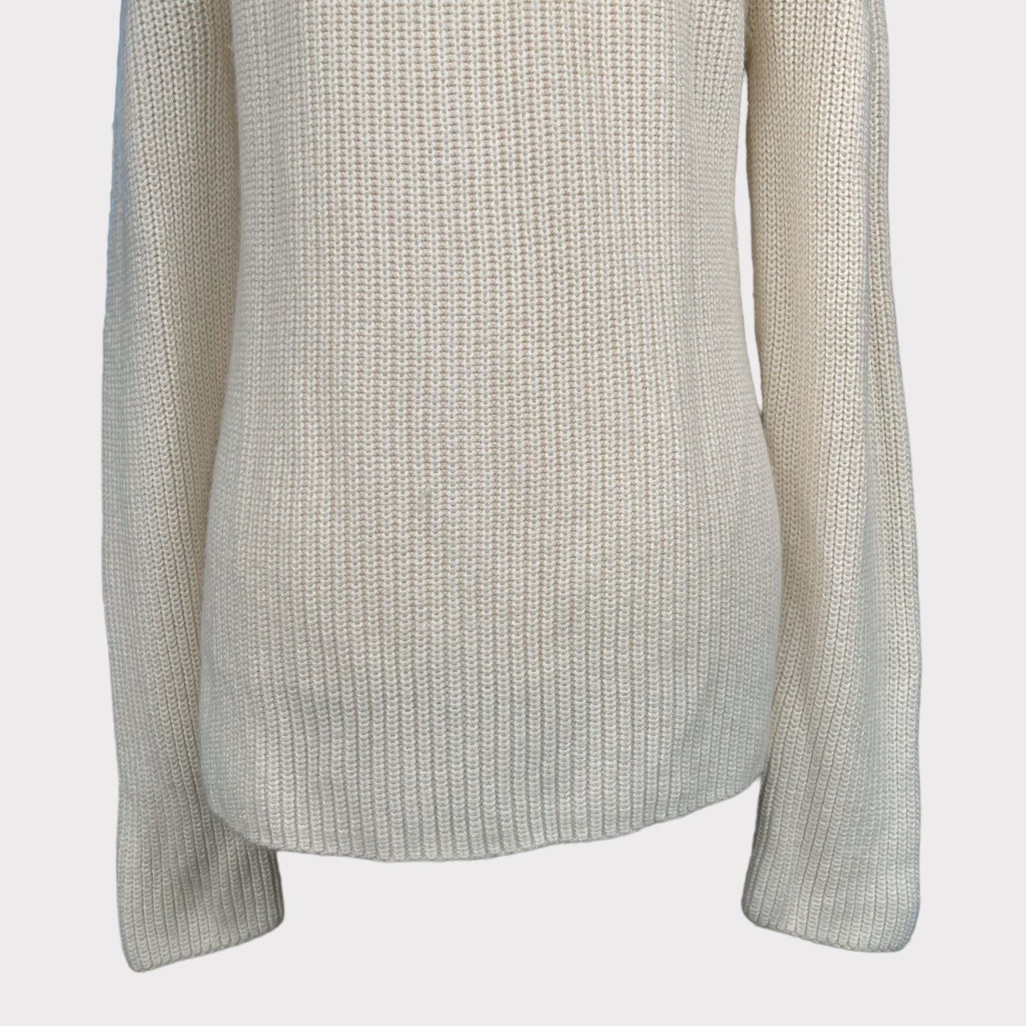 Vince Cashmere Shaker Rib Crewneck Knit Cream Sweater Pullover Long Sleeve Women's Size Small