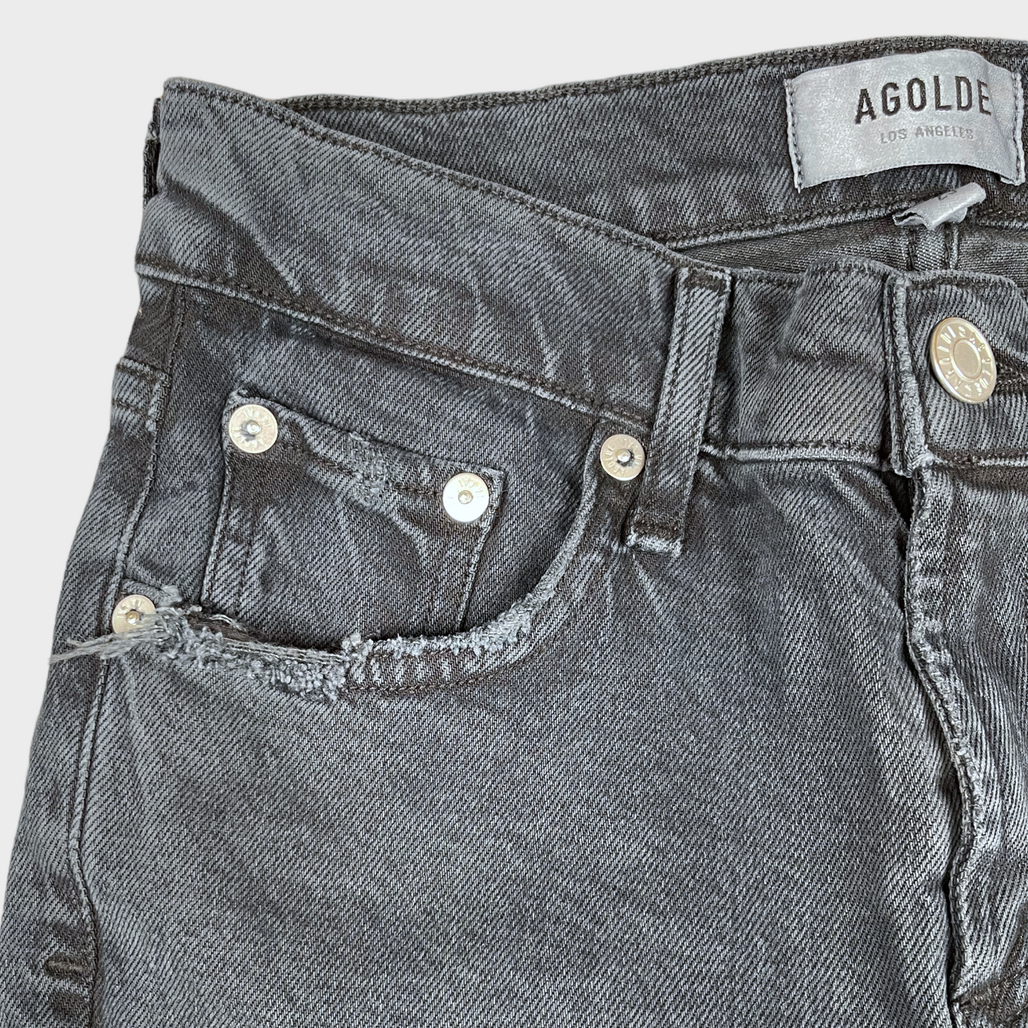 Agolde Toni Mid-Rise Straight Leg Raw Hem Feral Black Jeans Women's Size 23