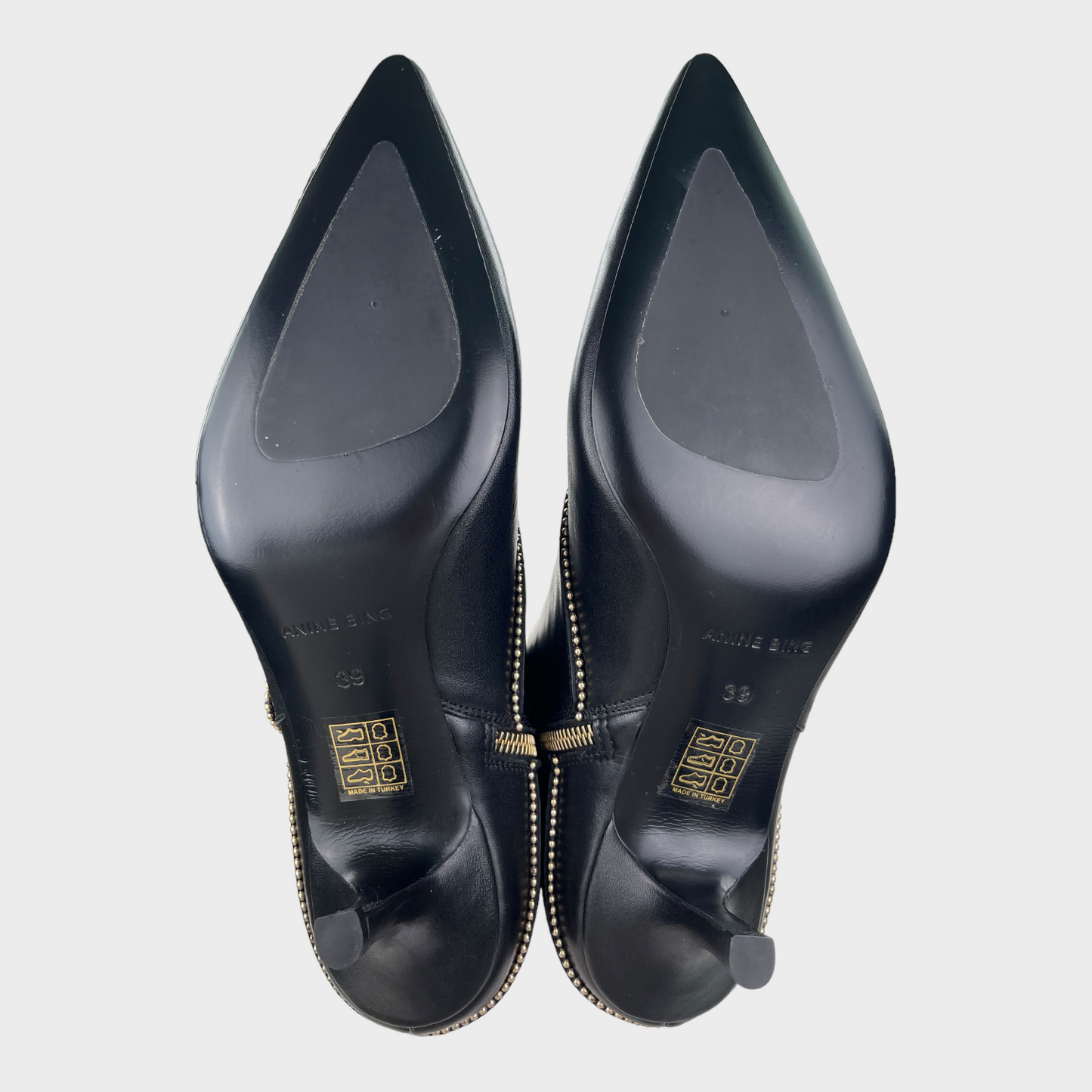 NWOT ANINE BING Boots Ava Studded Ankle Pointed Kitten Heel Black Women's 39