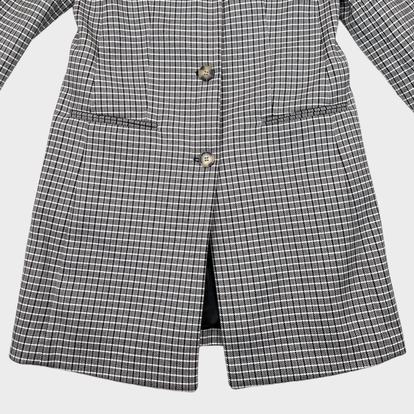 Club Monaco Plaid Checkered Three-Button Coat in Grey/Black/White Women's Small