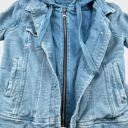 Splendid Denim Full Zip Button Hoodie Blue Denim Jacket Women's Size Small