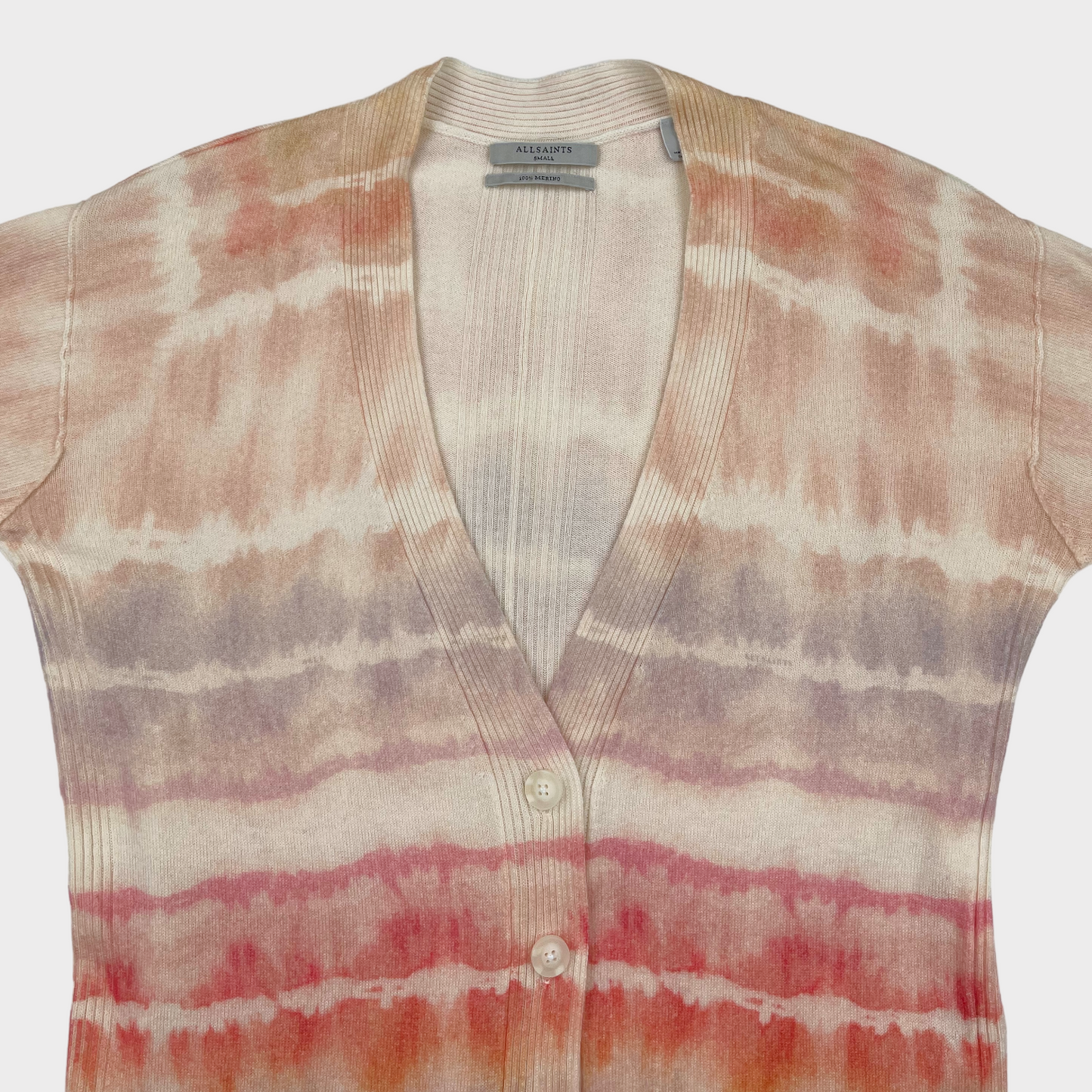 AllSaints Marea Tie Dye Merino Wool Cardigan in Rainbow Pink Women's Small