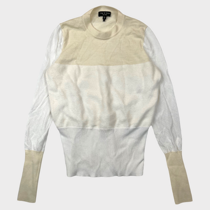 Rag & Bone Marissa Colorblock Ivory White Merino Wool Crew Sweater Women's Size S