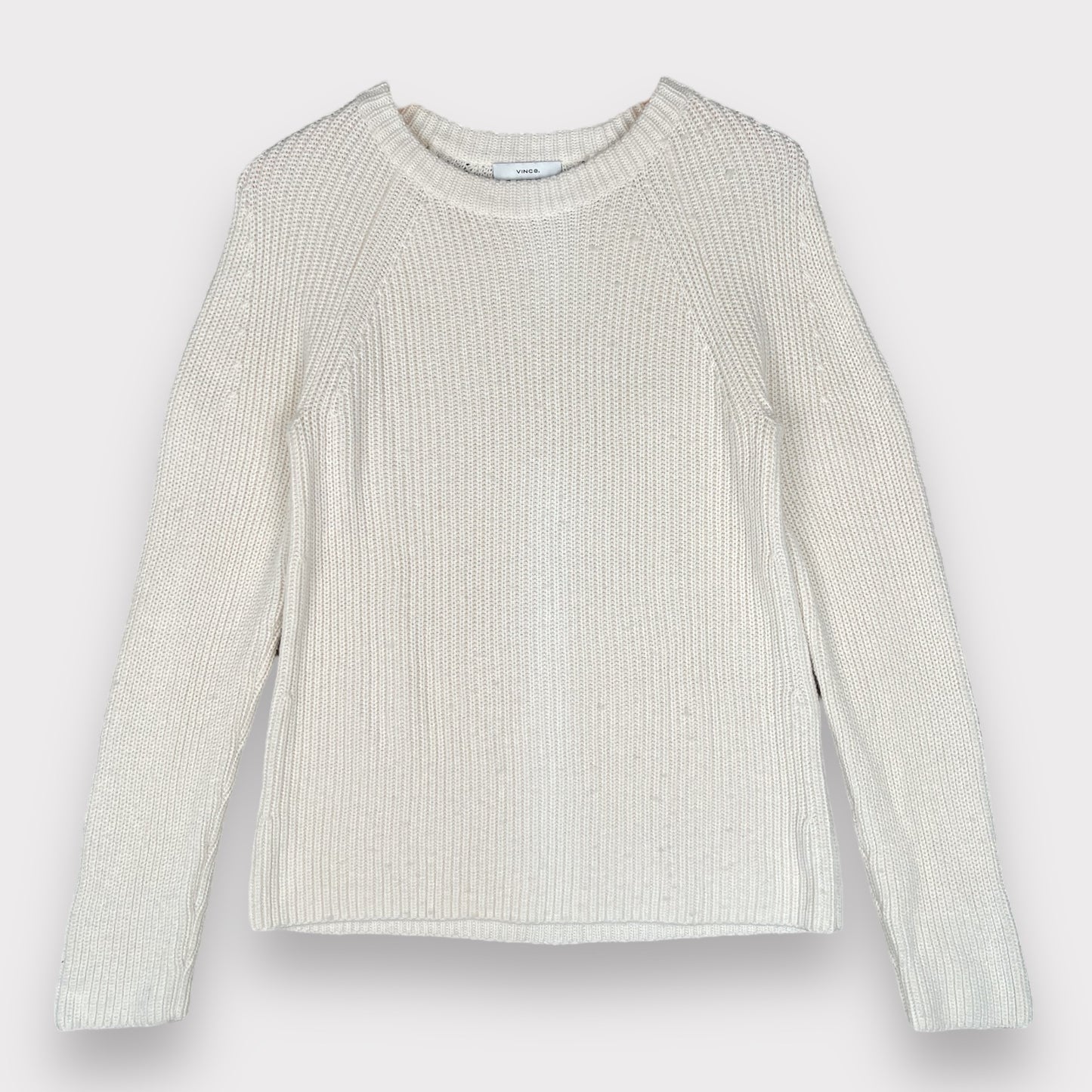 Vince Cashmere Shaker Rib Crewneck Knit Cream Sweater Pullover Long Sleeve Women's Size Small