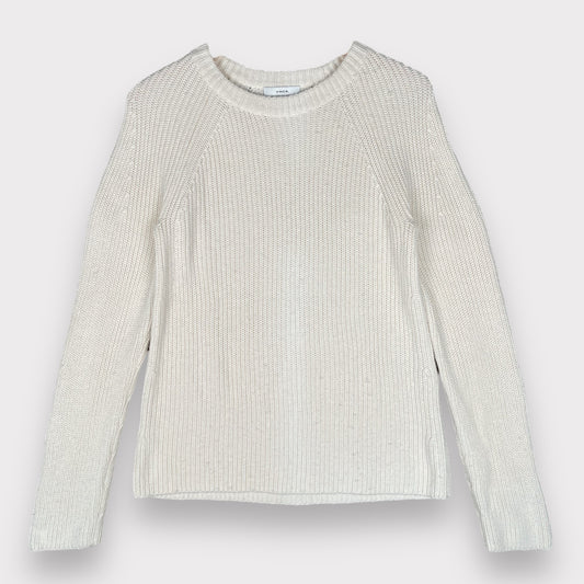 Vince Cashmere Shaker Rib Crewneck Knit Cream Sweater Pullover Long Sleeve Women's Size Small