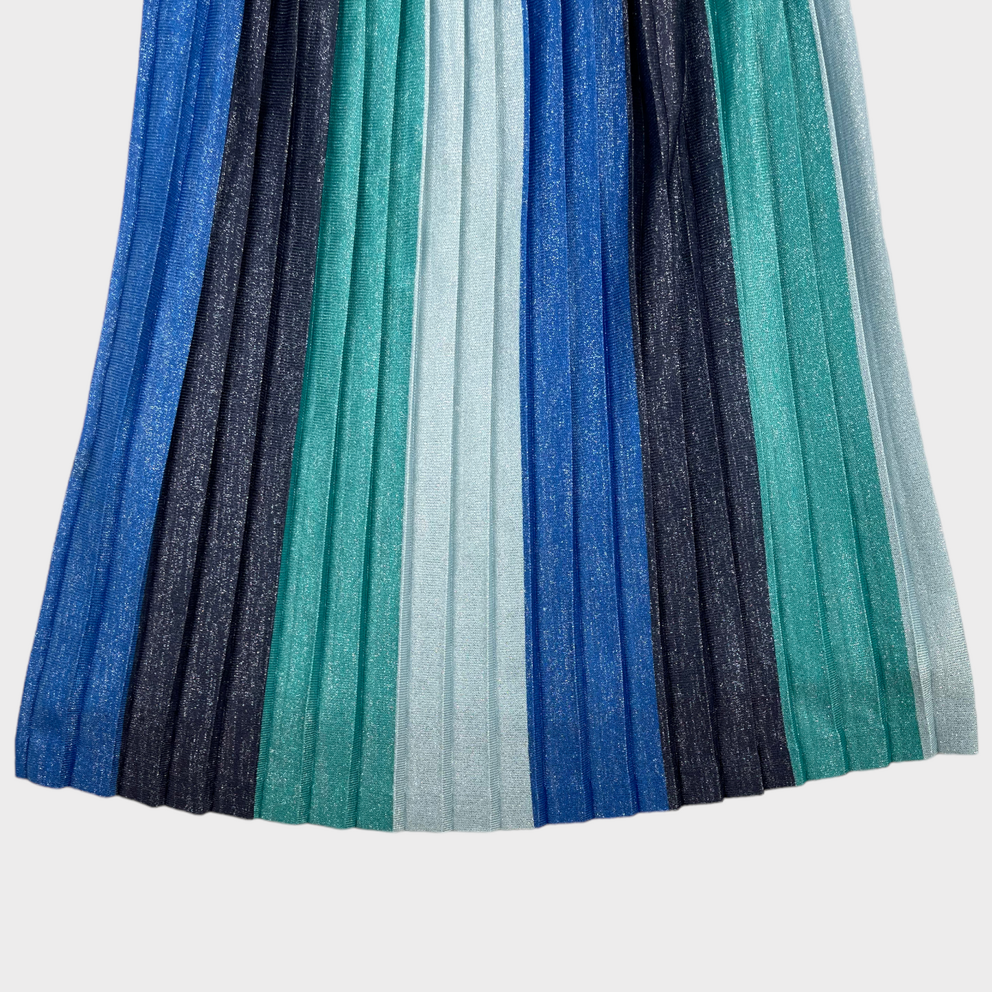 Anthropologie Maeve Metallic Sunburst Pleated Midi Skirt Blue Green Women's Size S
