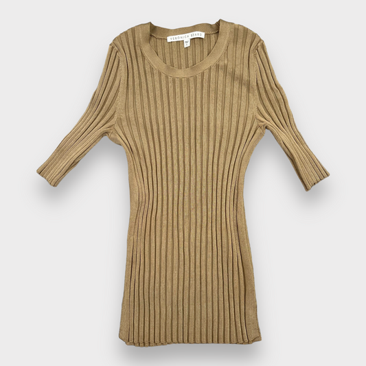 NWOT Veronica Beard Dillon Ribbed Crewneck Pullover Khaki Top Women's Size Small