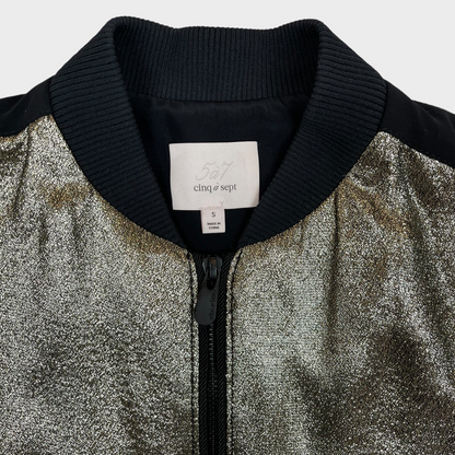 Cinq a Sept Allura Metallic Bomber Jacket Black/Gold Women's Size Small