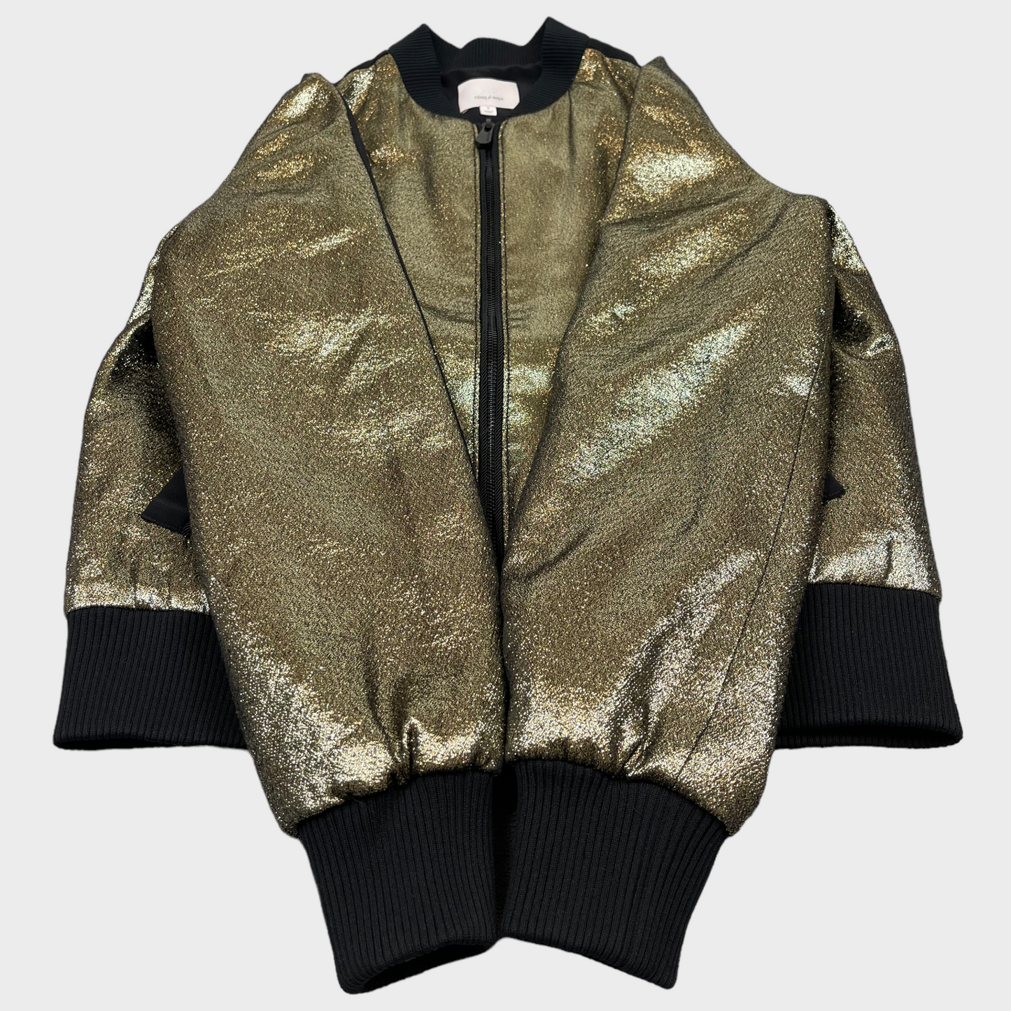 Cinq a Sept Allura Metallic Bomber Jacket Black/Gold Women's Size Small