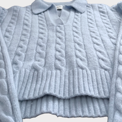 Aritzia Sunday Best Lottie Cable Knit Merino Wool Sweater Baby Blue Women's Large