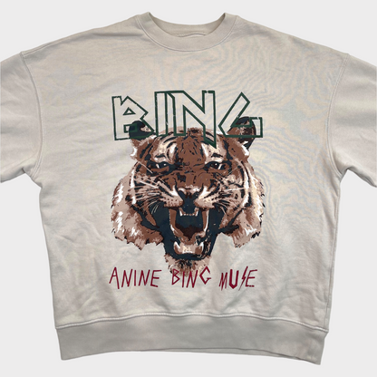 NWT ANINE BING Tiger Oversized Crewneck Sweatshirt Stone Women's Size Large