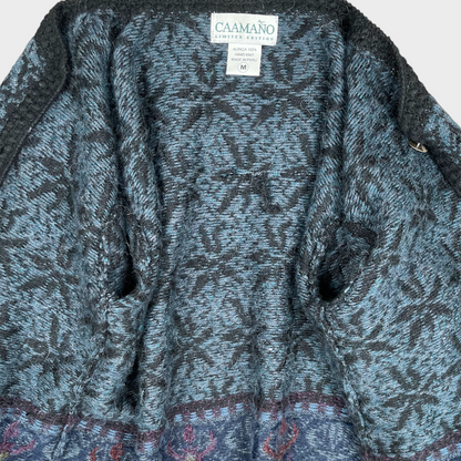 Caamano Alpaca Hand Knit Cardigan Floral Blue Embroidered Limited Edition Sweater Women's Size M