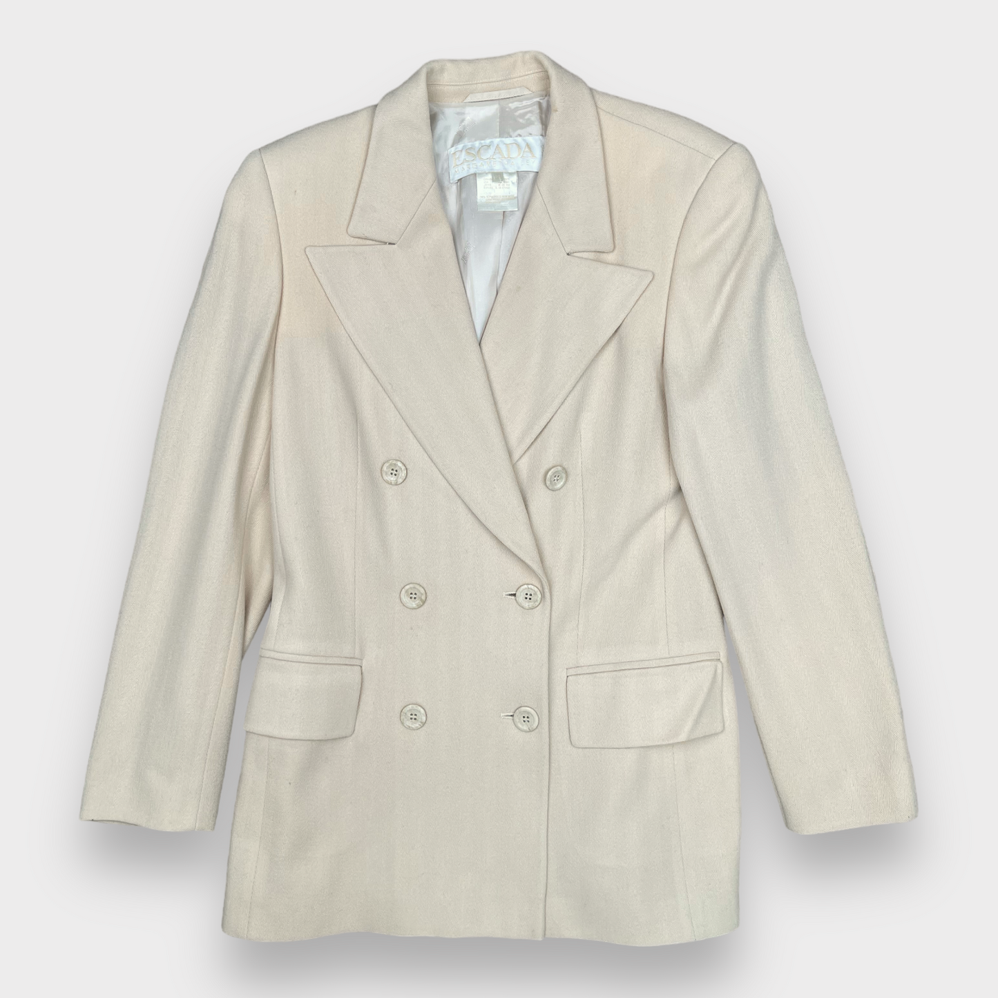 Escada Margaretha Ley Ecru Beige 100% Pure Wool 2-Button Blazer Women's Jacket Size 36/S