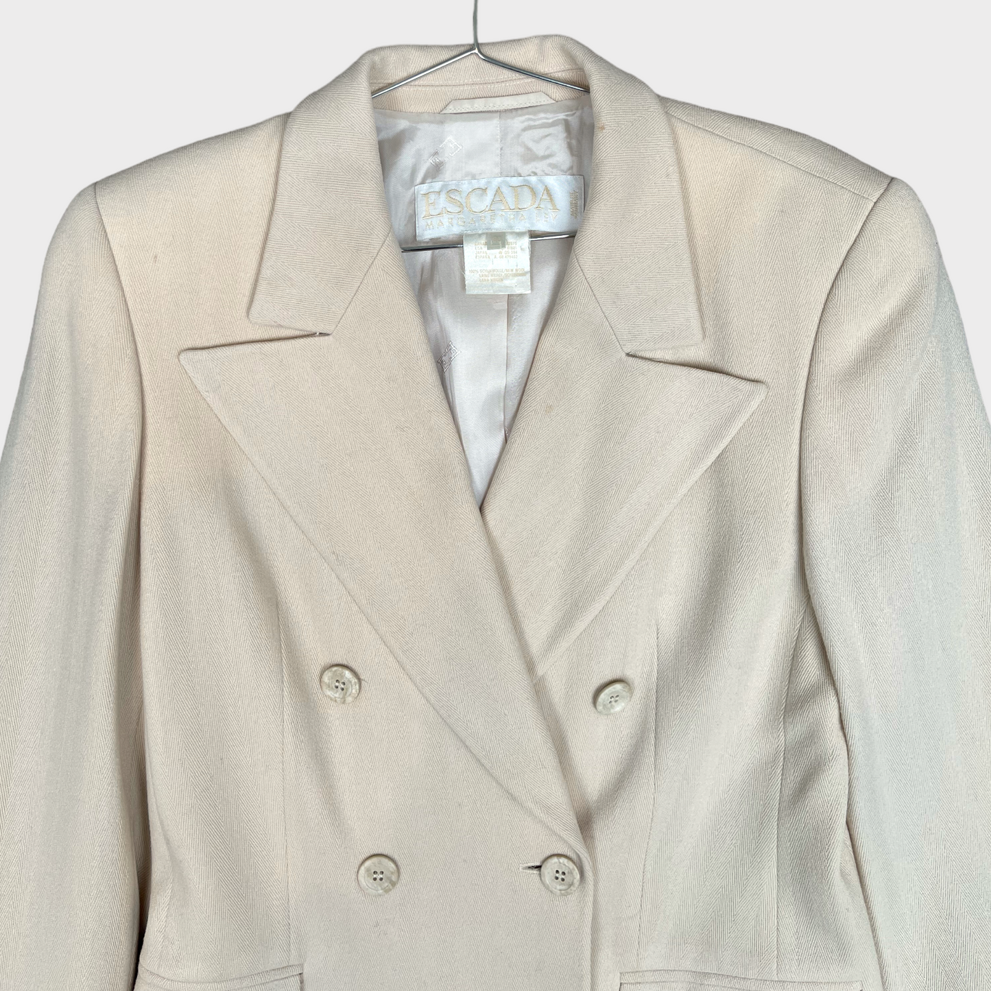 Escada Margaretha Ley Ecru Beige 100% Pure Wool 2-Button Blazer Women's Jacket Size 36/S