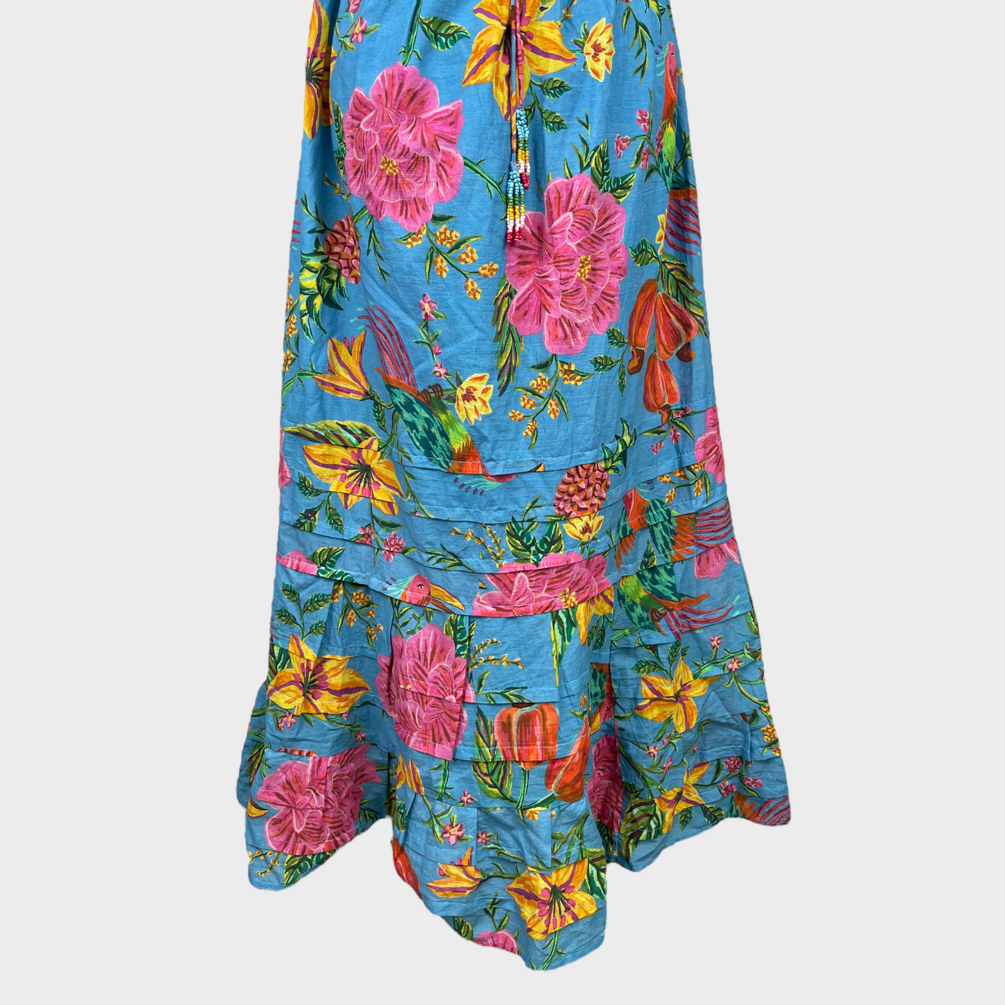 NWT FARM Rio Toucans Garden Midi Dress in Blue Women's Size XS