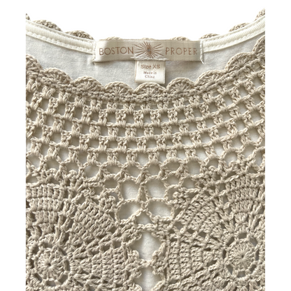 Boston Proper Women's Crochet Knit Dress Long-Sleeve Knee Length Boho Women's Size XS
